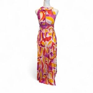 NEW Abel the Label Anthropologie Purple Pink Orange Tropical Maxi Dress Sz XS
